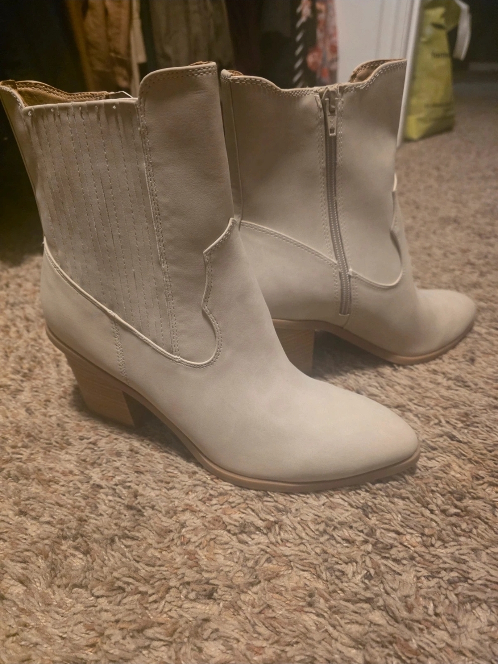 Women's Cream Ankle Booties - Stylish Side Zip Heeled Boots